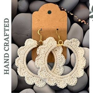 Hand Crafted Crochet Hoop Earrings | Cream Boho Style | Scalloped Lightweight